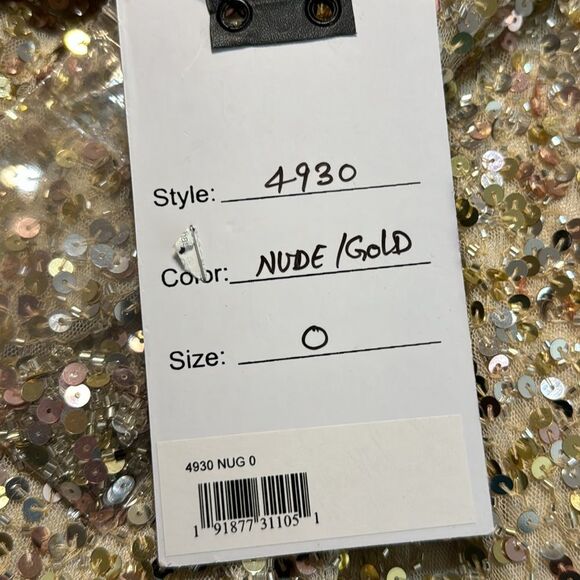 Mac Duggal Sequined Plunging V-Neck Sheath Dress 4930L Nude/Gold size 0 - Picture 14 of 14